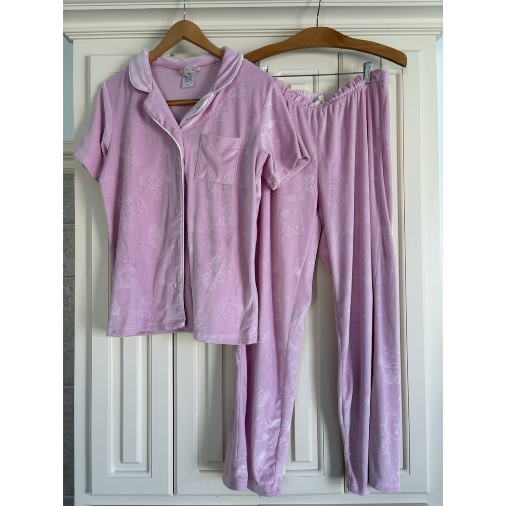 Munki Munki Peanuts Velour Pajama Set Pink Snoopy Print Size Medium‎
